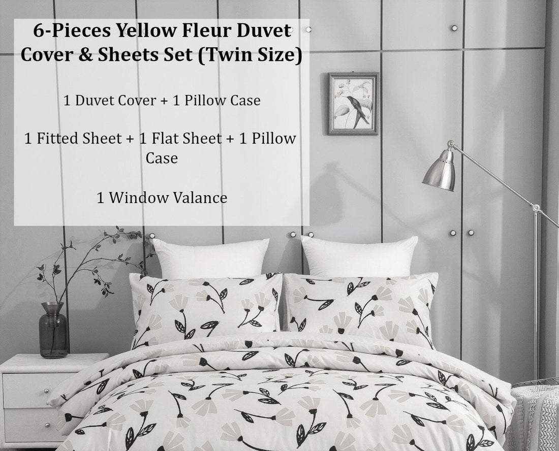 DaDa Bedding Yellow Fleur Duvet Cover, Sheets &amp; Valance Set