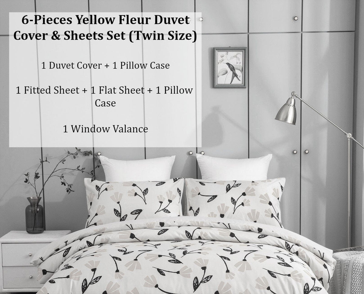 DaDa Bedding Yellow Fleur Duvet Cover, Sheets &amp; Valance Set