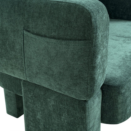 Modern 3-Leg Chenille Accent Chair with Ergonomic Arms &amp; Removable Pillow