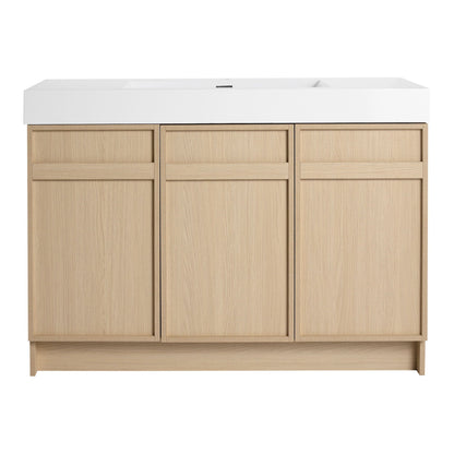 Light Brown Freestanding Bathroom Vanity with Resin Sink &amp; Soft Close Cabinet Doors