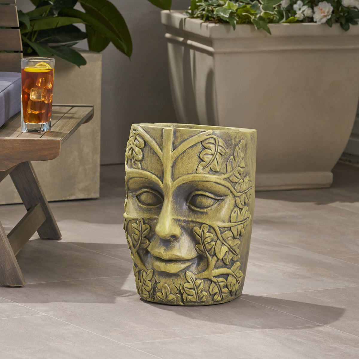 Garden Urn Planter with Carved Detail - Antique Green