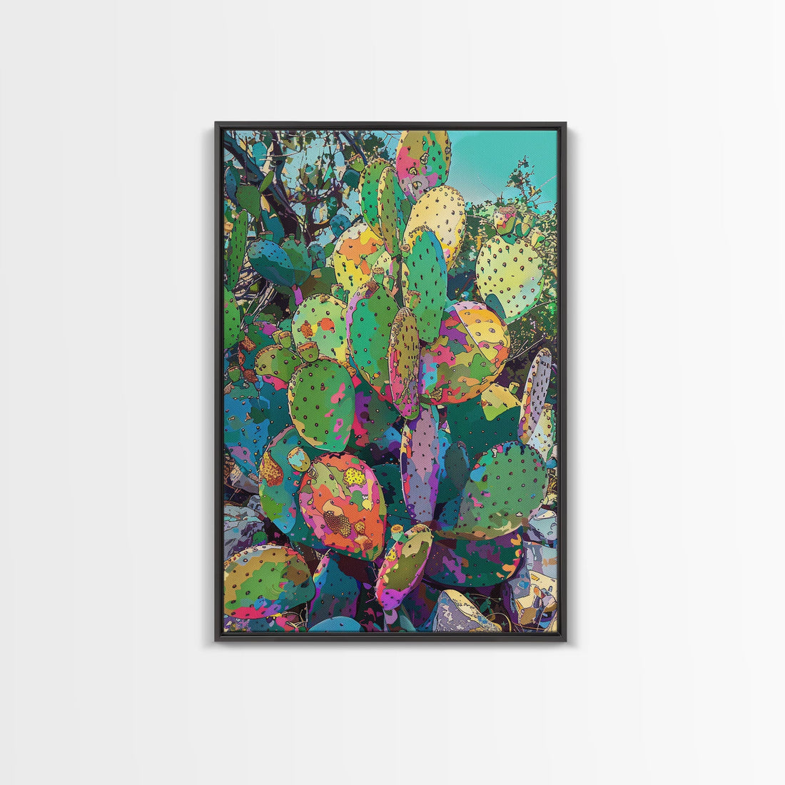 Prickly Pear Cactus Abstract Canvas – Colorful Desert Wall Art