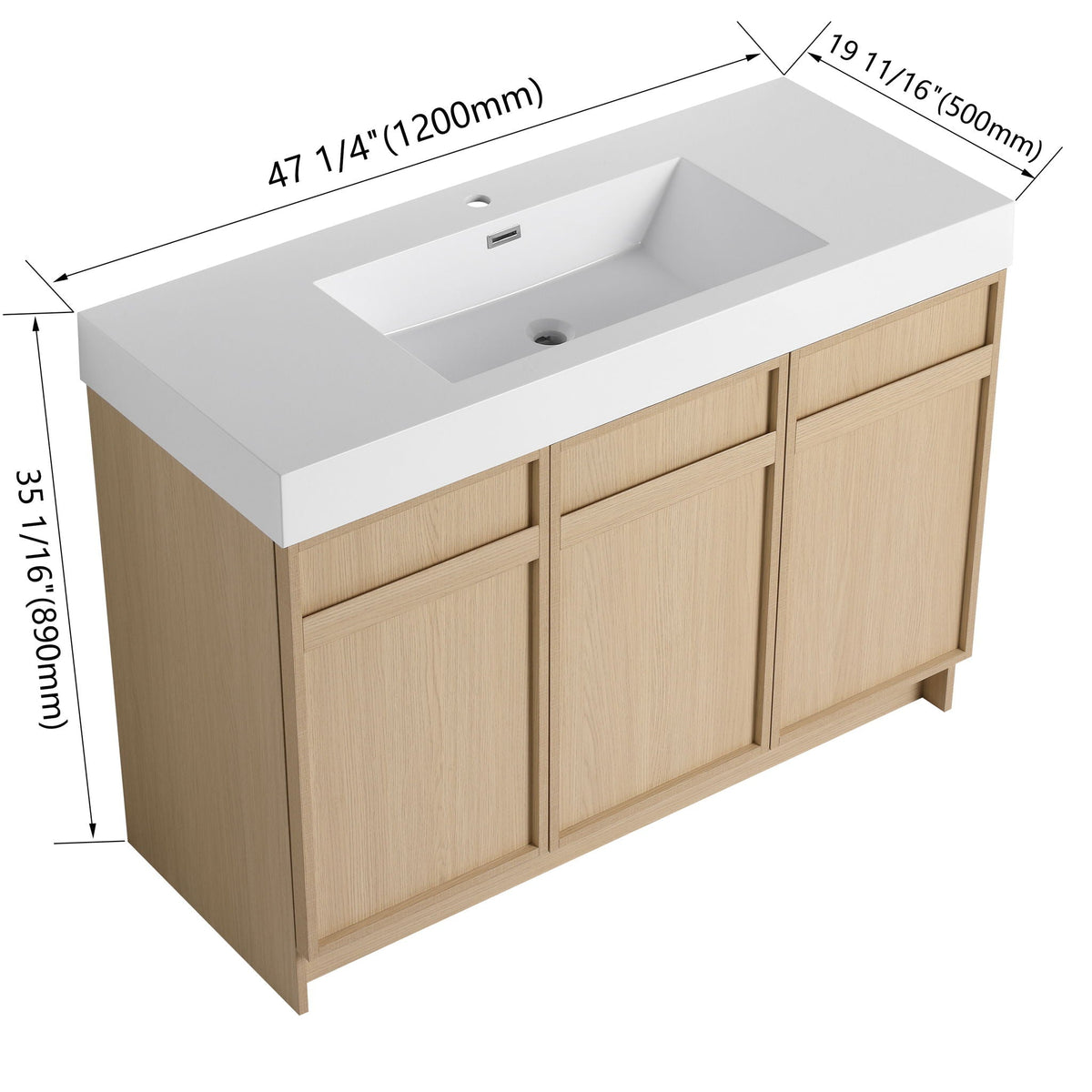 Light Brown Freestanding Bathroom Vanity with Resin Sink &amp; Soft Close Cabinet Doors
