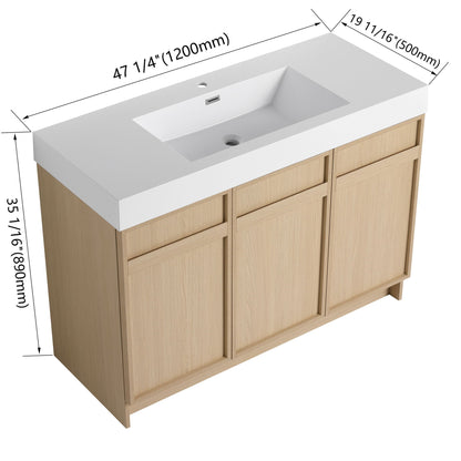 Light Brown Freestanding Bathroom Vanity with Resin Sink &amp; Soft Close Cabinet Doors