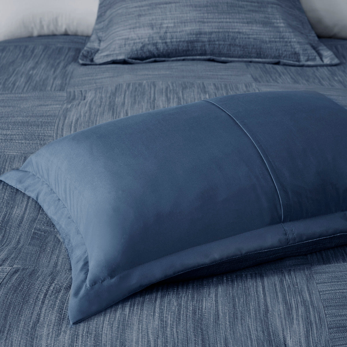 Navy Seersucker Comforter Set with Hypoallergenic Filling - King