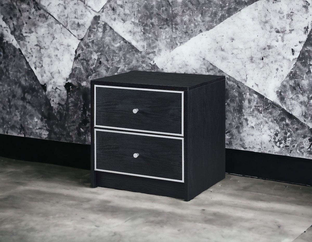 Modern Black Nightstand Table with Two Drawers - Black