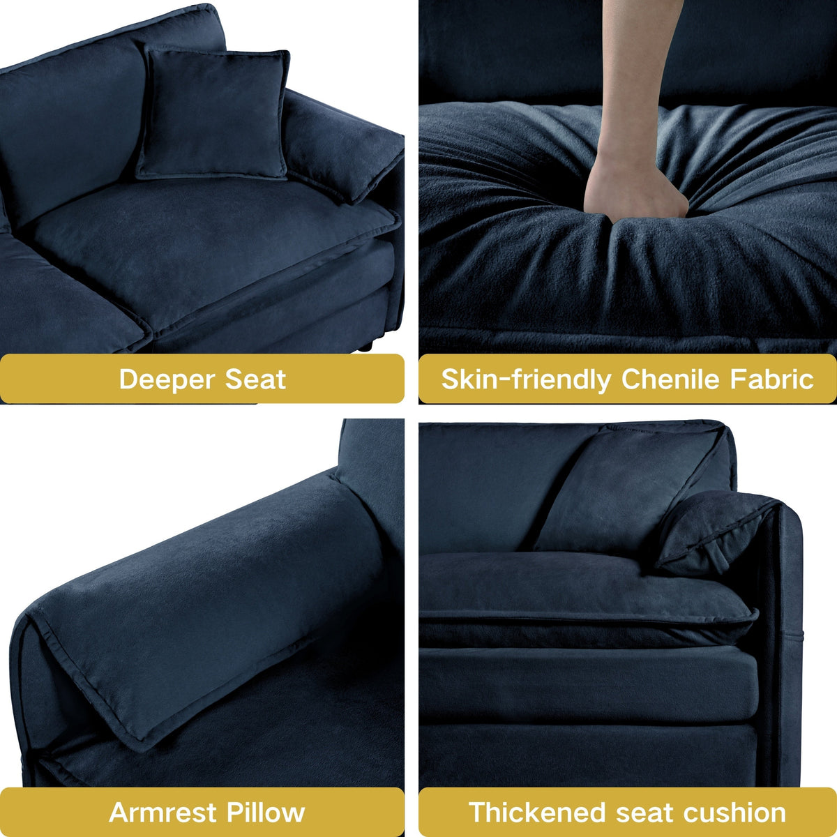 Modern Chenille Oversized Deep Seat Sectional Sofa