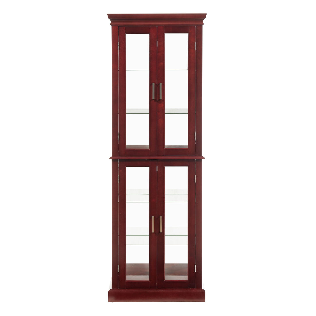 Lighted Curio Cabinet with Adjustable Shelves and Mirrored Back Panel - Dark Brown, Dark Red, Light Brown