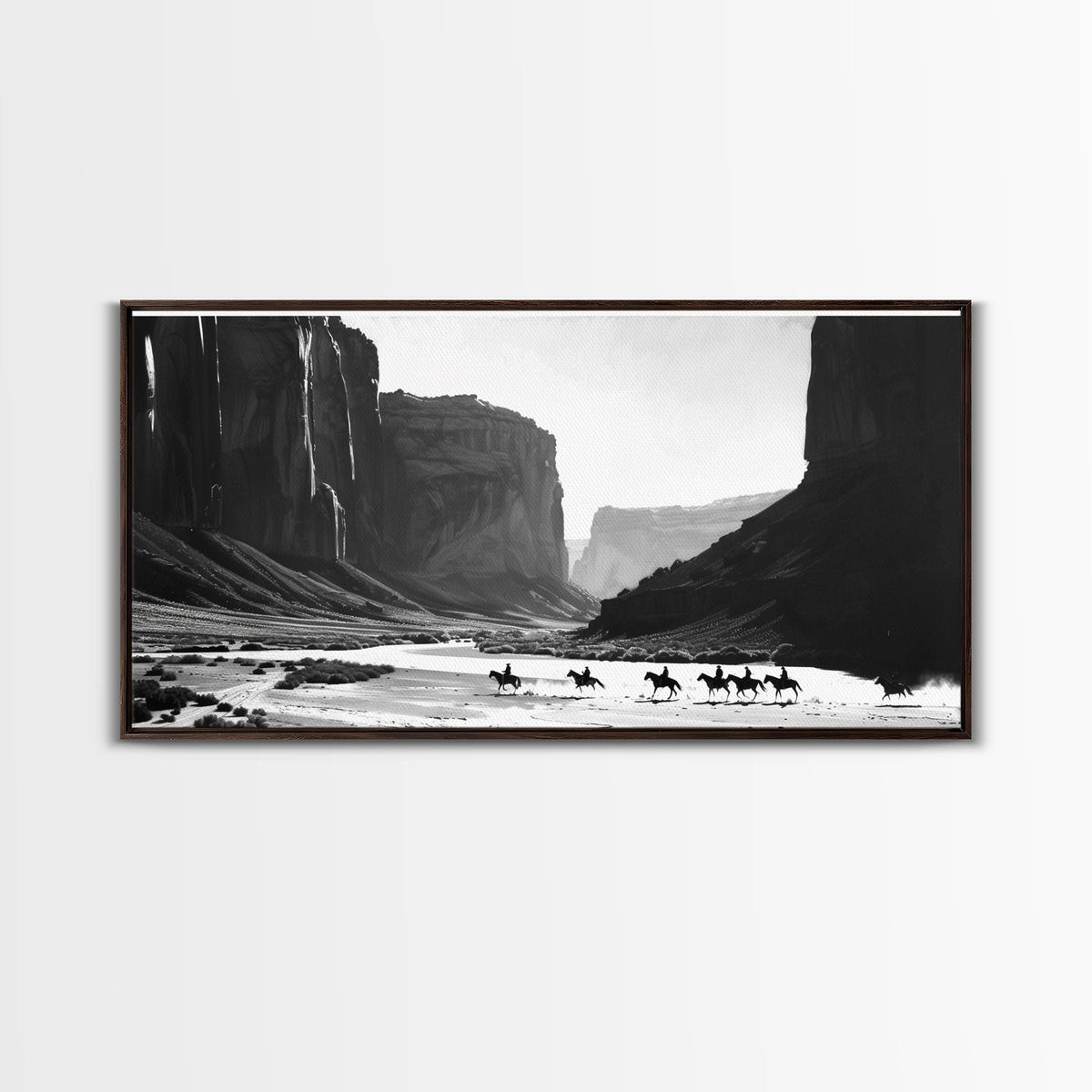 Cowboys Riding Canyon – Western Framed Canvas Wall Art