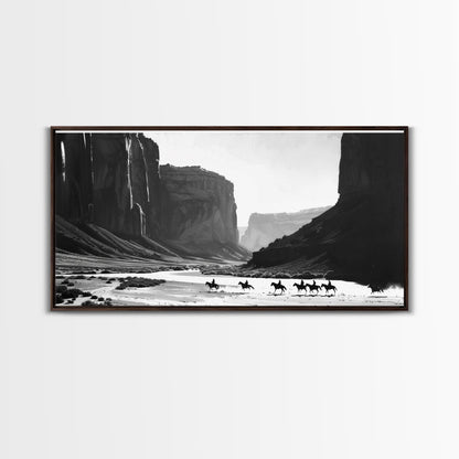 Cowboys Riding Canyon – Western Framed Canvas Wall Art