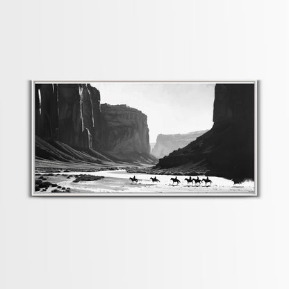 Cowboys Riding Canyon – Western Framed Canvas Wall Art