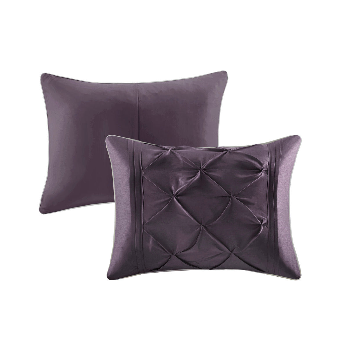 7 Piece Tufted Comforter Set in Plum for King Beds
