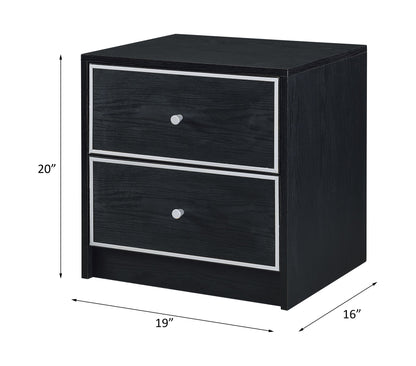 Modern Black Nightstand Table with Two Drawers - Black
