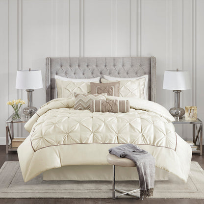 7 Piece Tufted Comforter Set Ivory Cal King