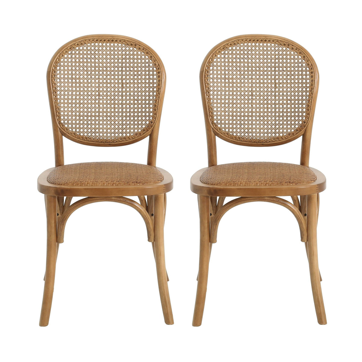 Vintage Style Dining Chairs Set of 2 with Birch Wood Frame and Rattan – Light Brown or Beige