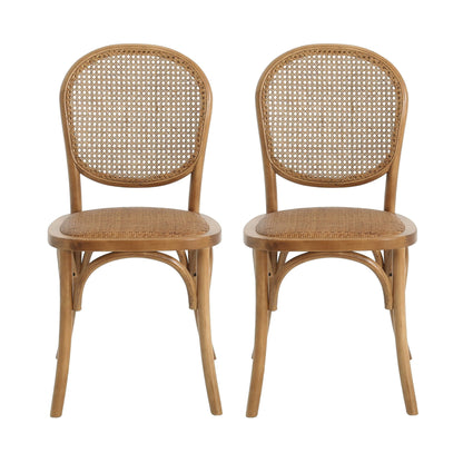 Vintage Style Dining Chairs Set of 2 with Birch Wood Frame and Rattan – Light Brown or Beige