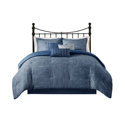 Navy Seersucker Comforter Set with Hypoallergenic Filling - King