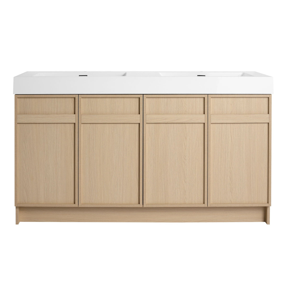 Light Brown Freestanding Bathroom Vanity with Resin Sink &amp; Soft Close Cabinet Doors