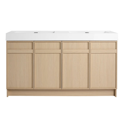Light Brown Freestanding Bathroom Vanity with Resin Sink &amp; Soft Close Cabinet Doors