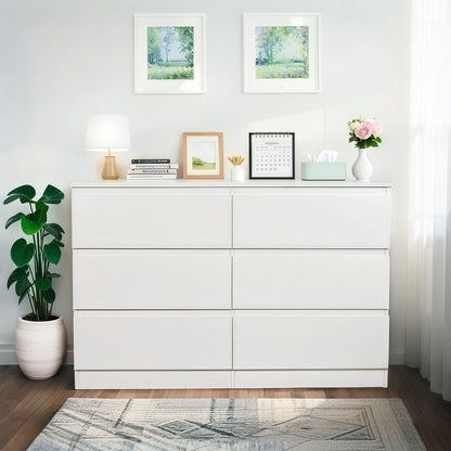 6 Drawer Dresser with Spacious Countertop and Concealed Handles - White or Black