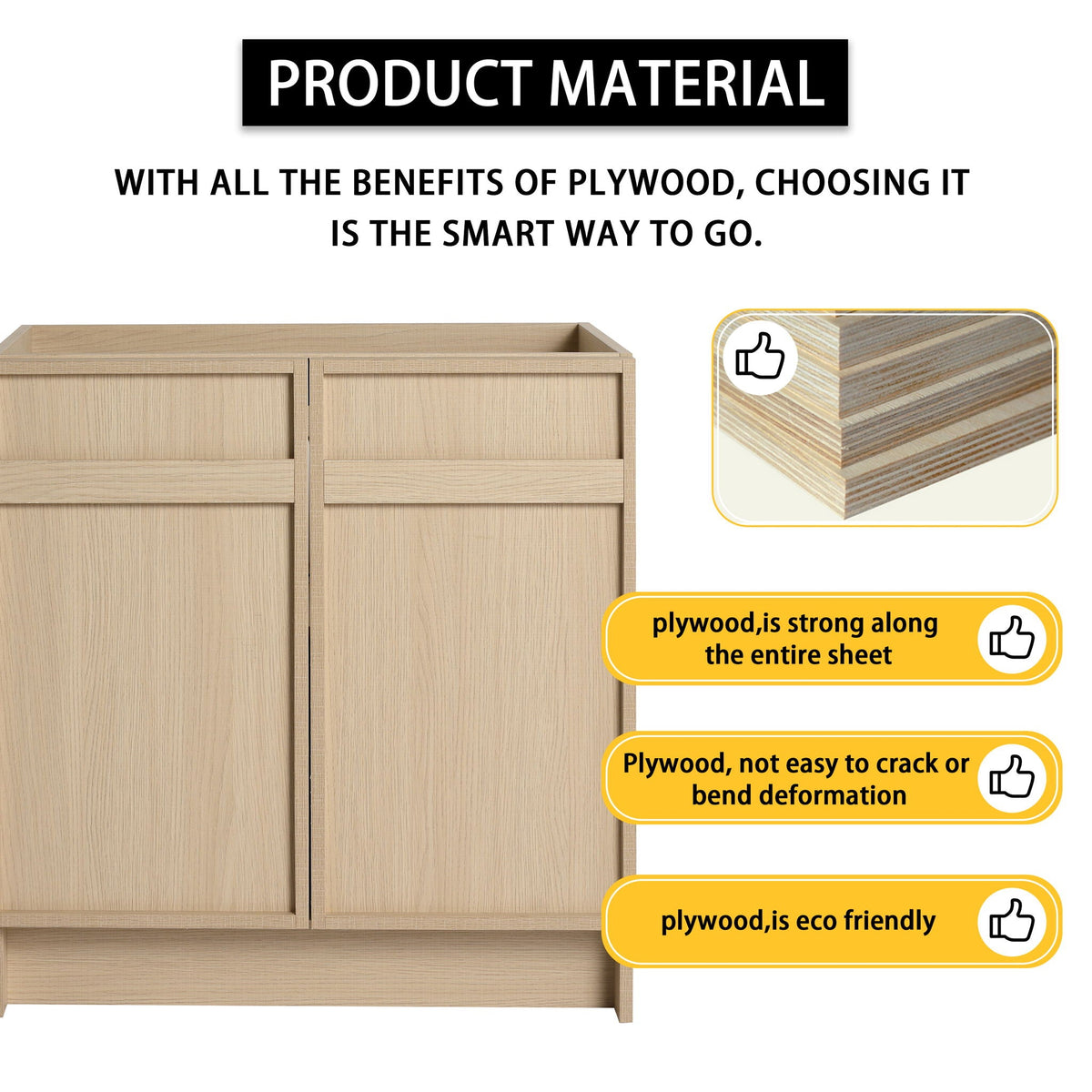 Light Brown Freestanding Bathroom Vanity with Resin Sink &amp; Soft Close Cabinet Doors