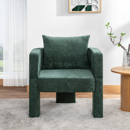 Modern 3-Leg Chenille Accent Chair with Ergonomic Arms &amp; Removable Pillow