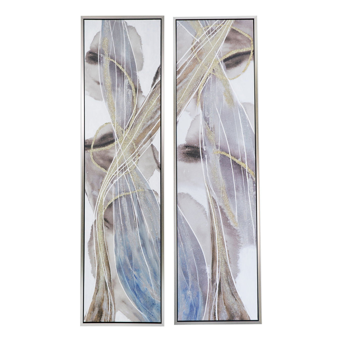 Elongated Modern Abstract Oil Paintings Wall Art Set of 2 - Multicolor