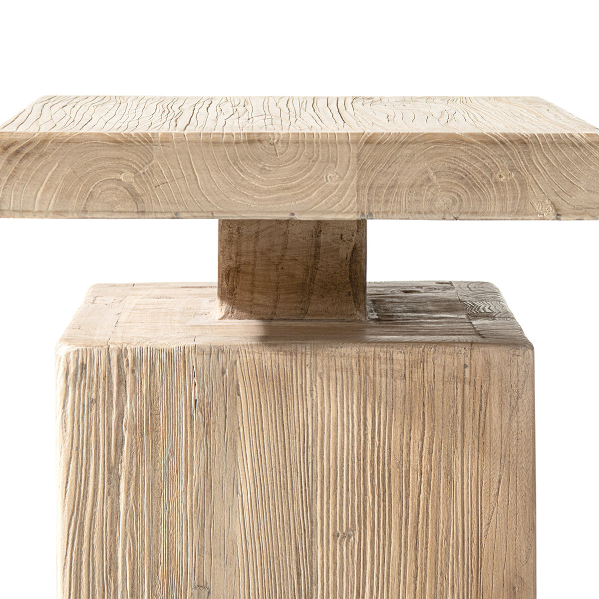 Solid Block Plinth End Table with Reclaimed Elm - Heritage Light Natural Brown