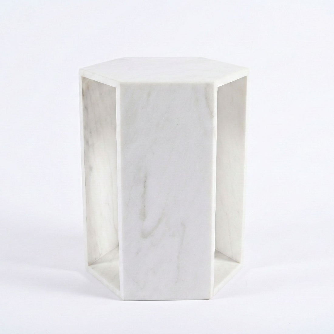 Modern Minimalist Hexagon Side Table with Honed Marble Finish - Gold, White, Pink, Dark Green, Dark Gray