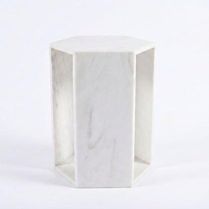 Modern Minimalist Hexagon Side Table with Honed Marble Finish - Gold, White, Pink, Dark Green, Dark Gray