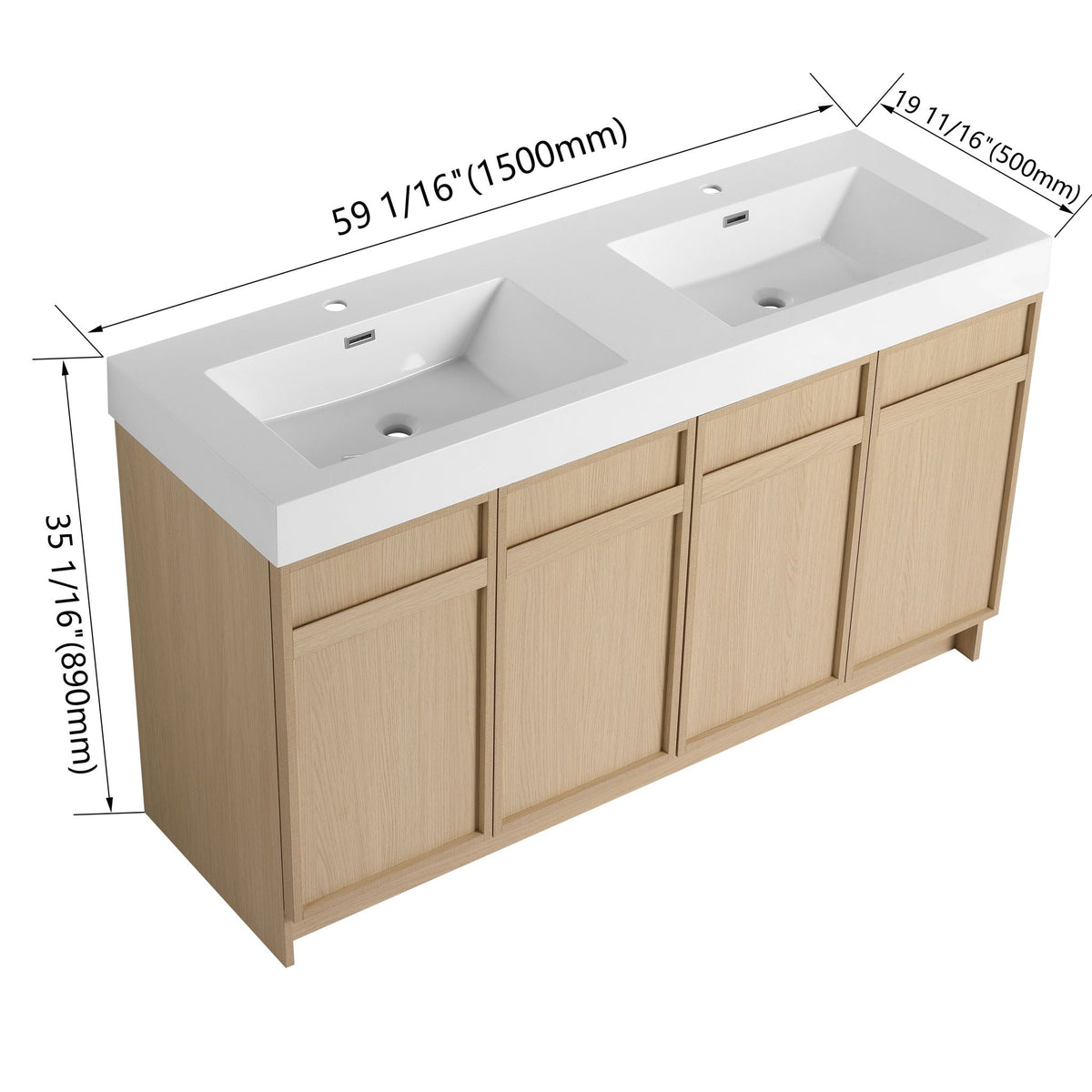 Light Brown Freestanding Bathroom Vanity with Resin Sink &amp; Soft Close Cabinet Doors