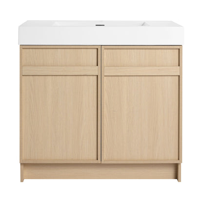 Light Brown Freestanding Bathroom Vanity with Resin Sink &amp; Soft Close Cabinet Doors