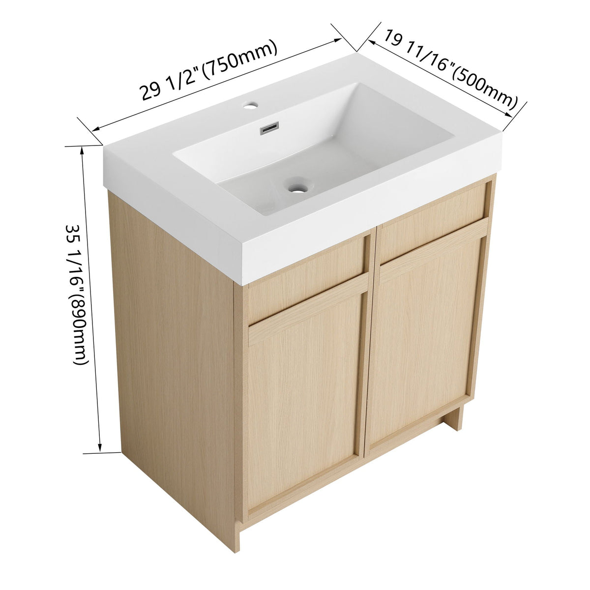 Light Brown Freestanding Bathroom Vanity with Resin Sink &amp; Soft Close Cabinet Doors