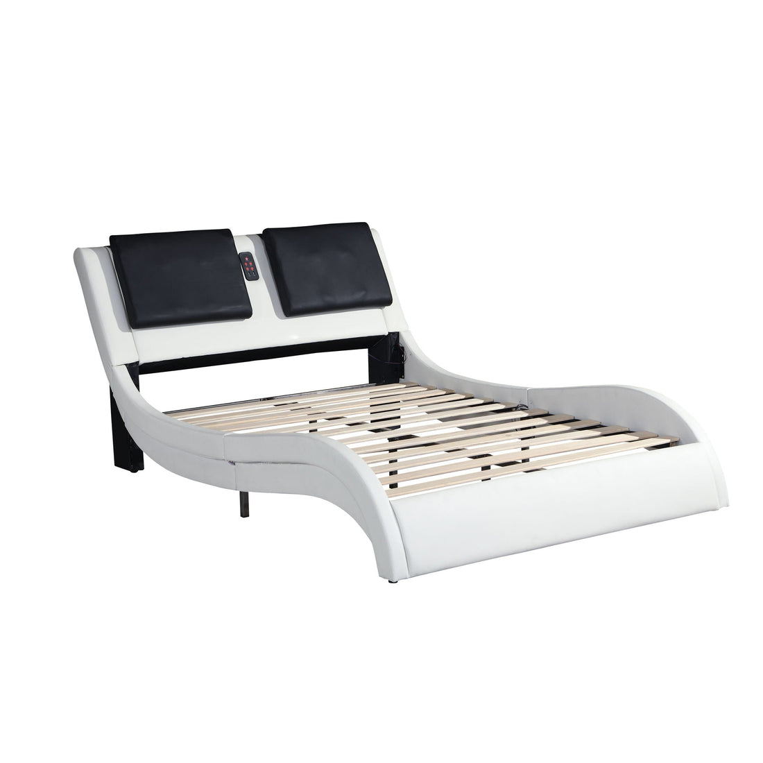 Platform Bed Frame with LED Lighting, Bluetooth &amp; Massage - Faux Leather