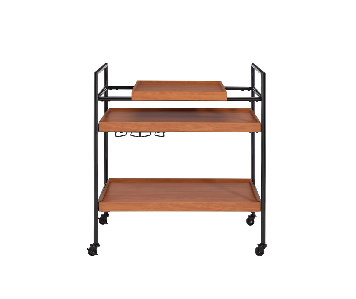 Honey Oak &amp; Black Finish Bar Cart with Wooden Trays - Oaken