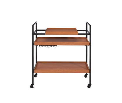 Honey Oak &amp; Black Finish Bar Cart with Wooden Trays - Oaken