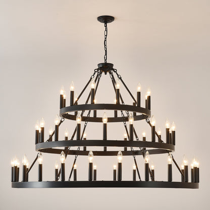 39.37 Inch 3-Tier Wagon Wheel Chandelier with 36 Lights - Matte Black