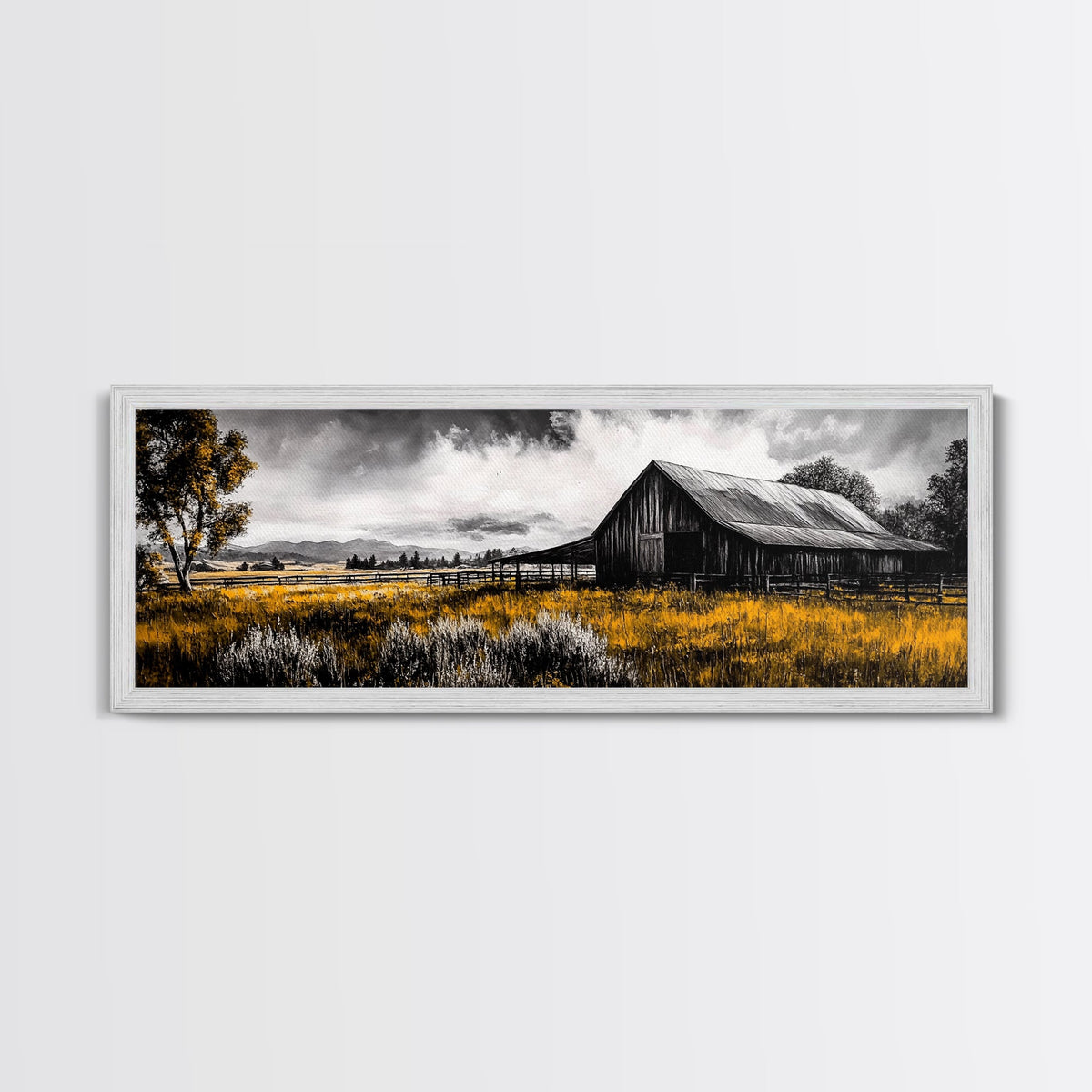 Western Ranch Barn Landscape – Rustic Farmhouse Canvas Art