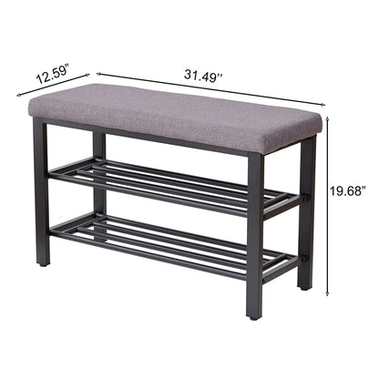 Shoe Bench With Cushion Storage Seat – Metal Frame and Faux Leather – Black or Dark Gray