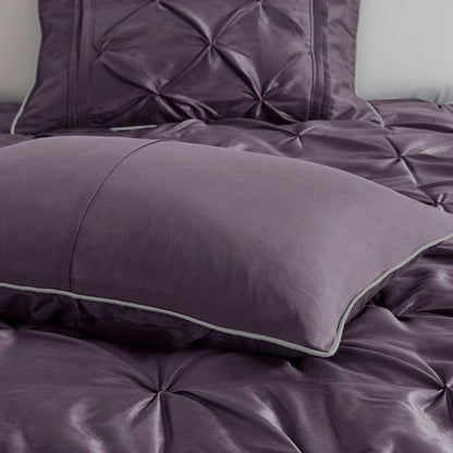 7 Piece Tufted Comforter Set in Plum for King Beds
