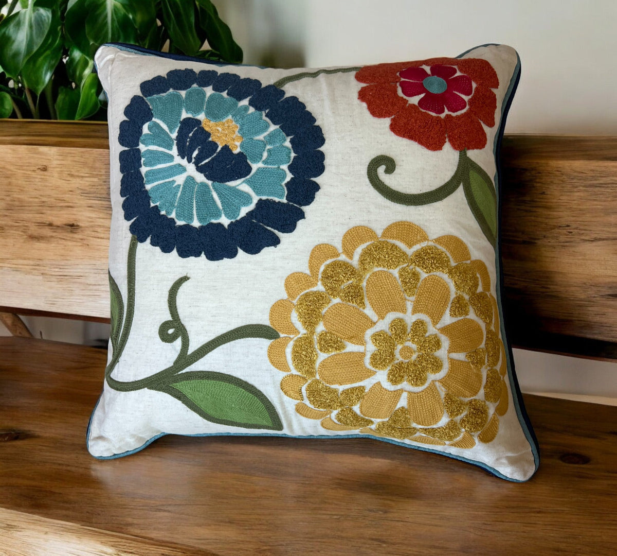 18x18" Embroidered Floral Boho Floral Throw Pillow Decorative Cover