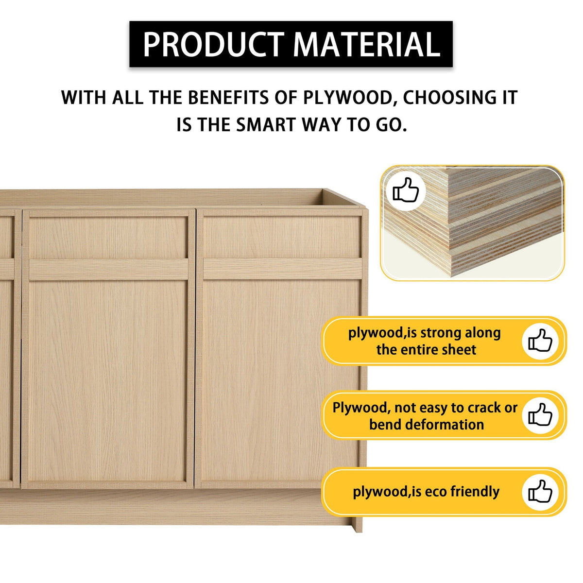 Light Brown Freestanding Bathroom Vanity with Resin Sink &amp; Soft Close Cabinet Doors