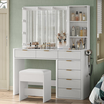 7-Drawer LED Mirror Vanity Desk - Yanosaku