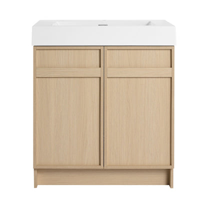 Light Brown Freestanding Bathroom Vanity with Resin Sink &amp; Soft Close Cabinet Doors