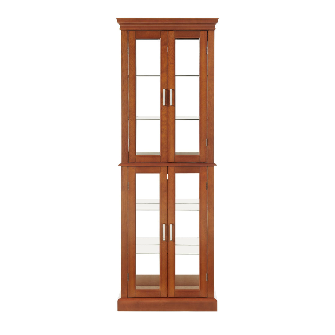 Lighted Curio Cabinet with Adjustable Shelves and Mirrored Back Panel - Dark Brown, Dark Red, Light Brown