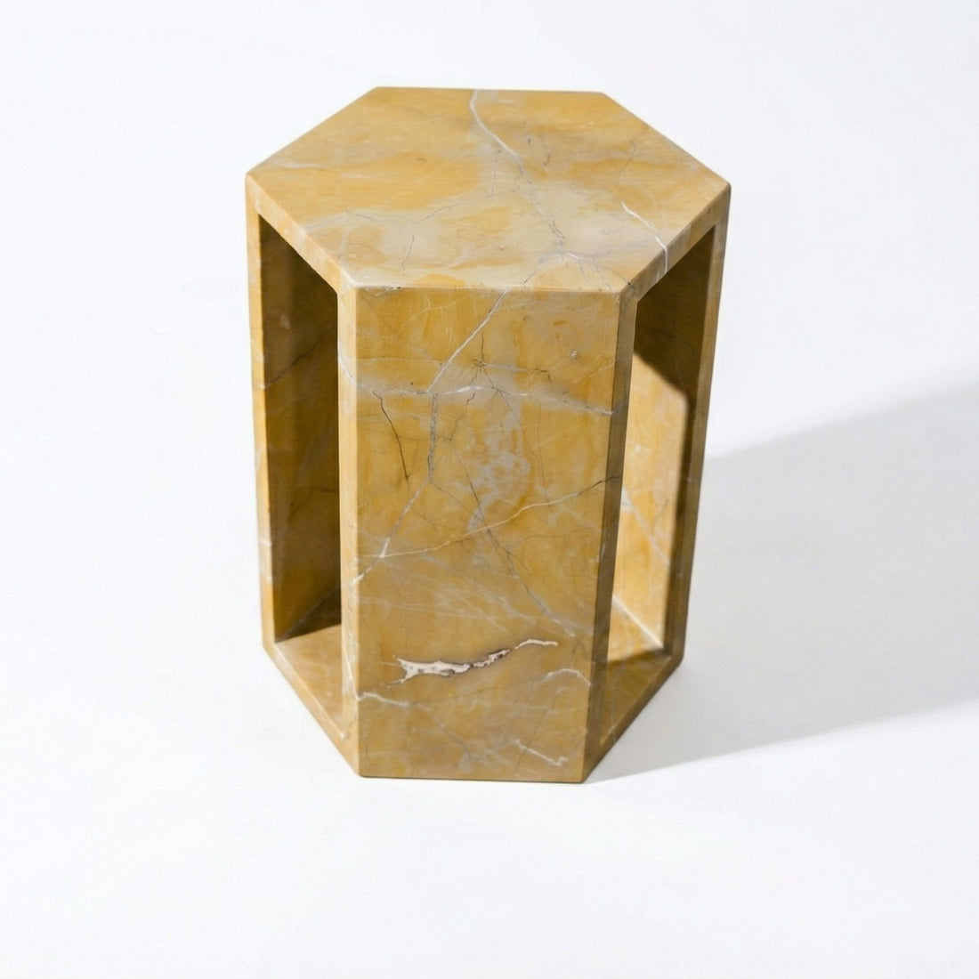 Modern Minimalist Hexagon Side Table with Honed Marble Finish - Gold, White, Pink, Dark Green, Dark Gray