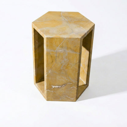 Modern Minimalist Hexagon Side Table with Honed Marble Finish - Gold, White, Pink, Dark Green, Dark Gray