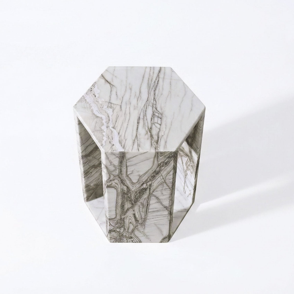 Modern Minimalist Hexagon Side Table with Honed Marble Finish - Gold, White, Pink, Dark Green, Dark Gray