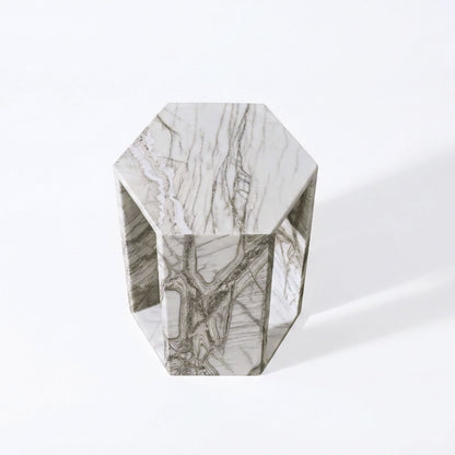 Modern Minimalist Hexagon Side Table with Honed Marble Finish - Gold, White, Pink, Dark Green, Dark Gray