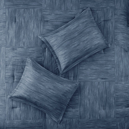Navy Seersucker Comforter Set with Hypoallergenic Filling - King